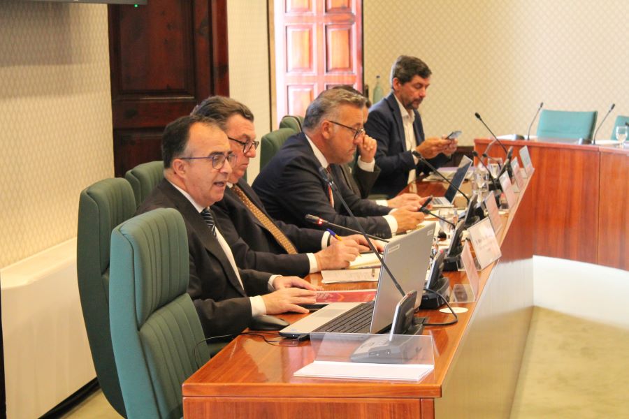 El síndic Josep Viñas i la Mesa de la Comissió.
