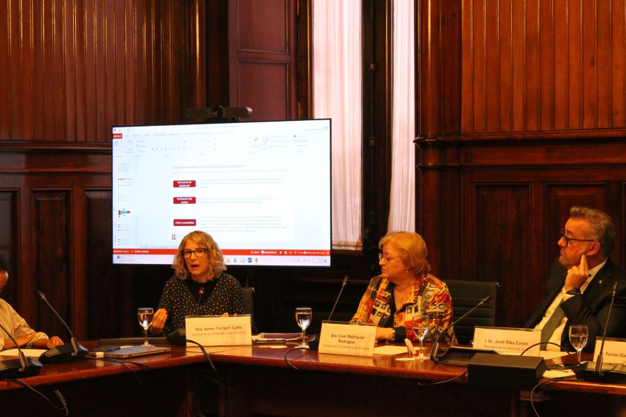 La síndica Anna Tarrach, durant la seva compareixença al Parlament.